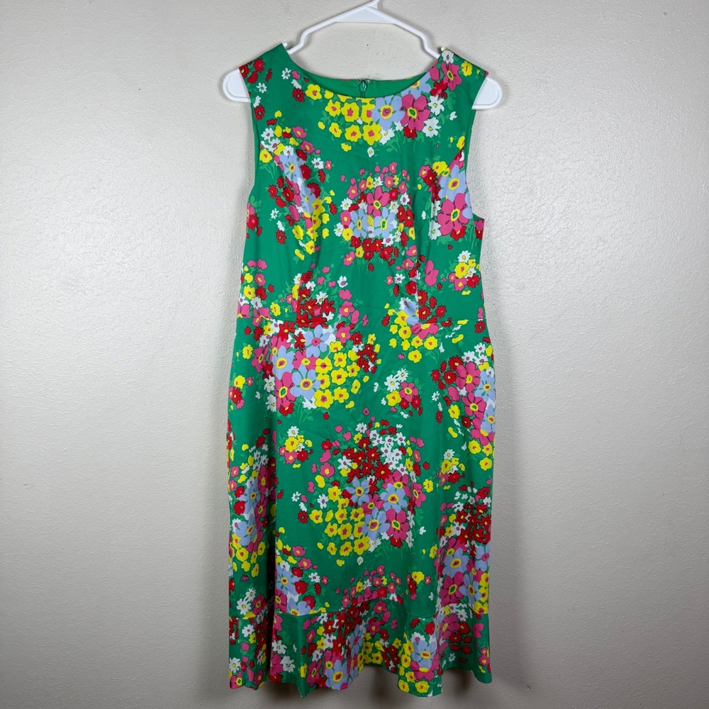 Talbots Womens Green Floral Cotton Blend Sleeveless Sheath Dress Size 8 NWT